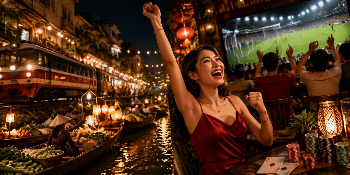 Sảnh casino neon Hà Nội về đêm lung linh ánh đèn